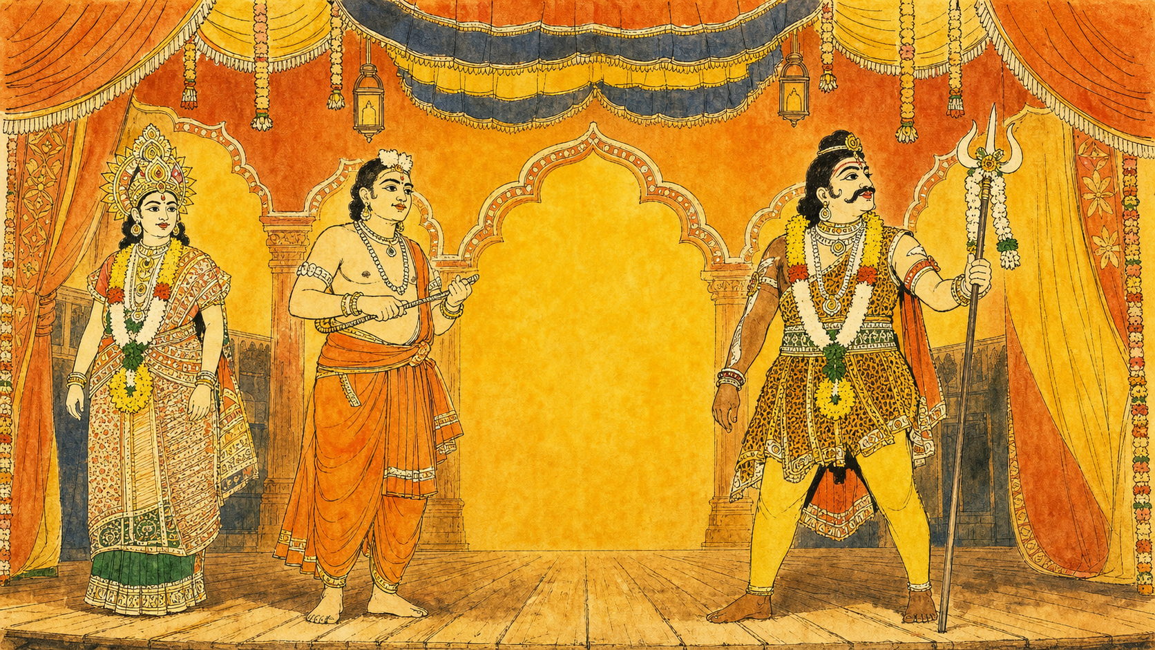 Raja Desingu Nadaga Mandram - hand drawn Tamil drama stage illustration